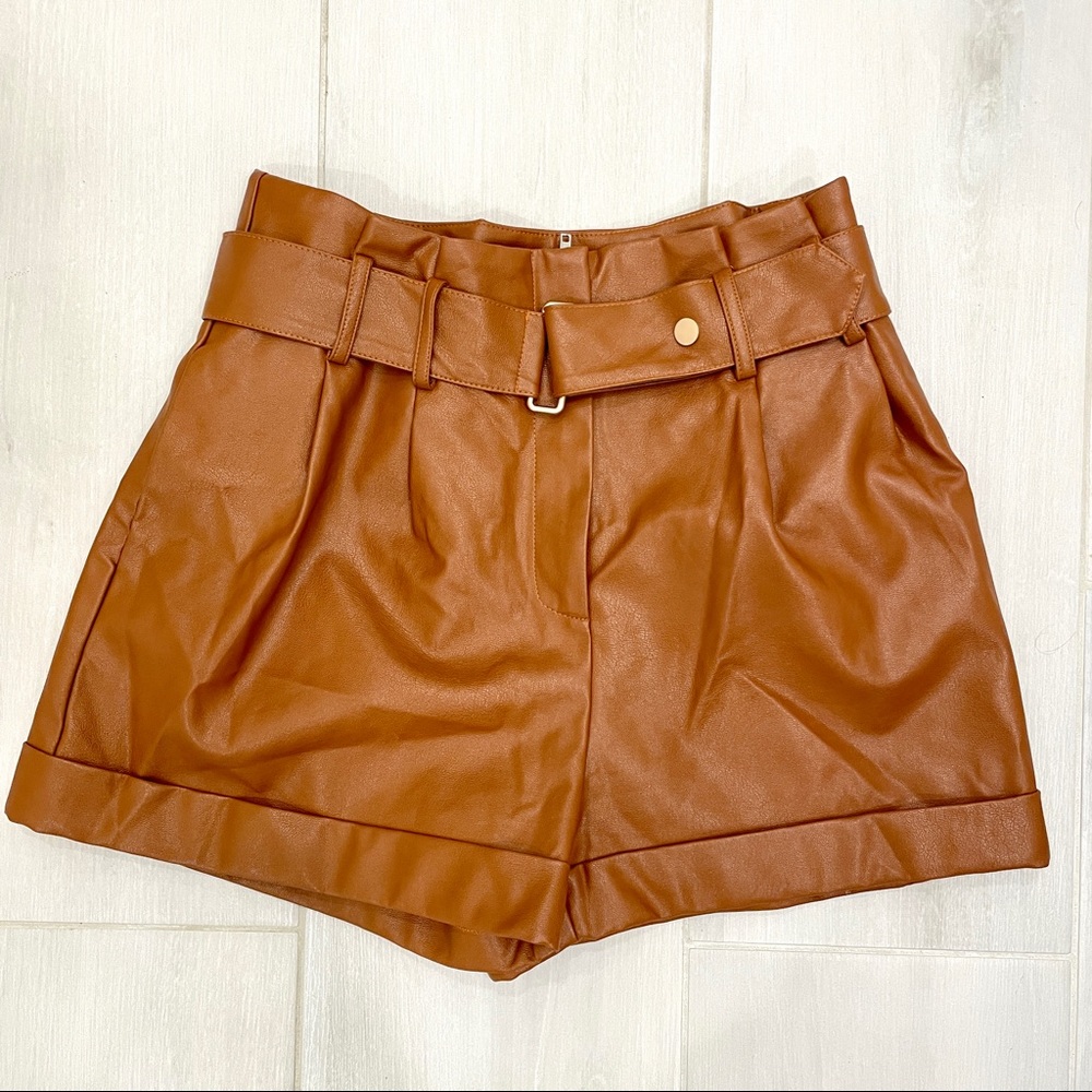 J.O.A. Carmel Paper Bag Pleather Belted Cuffed Shorts